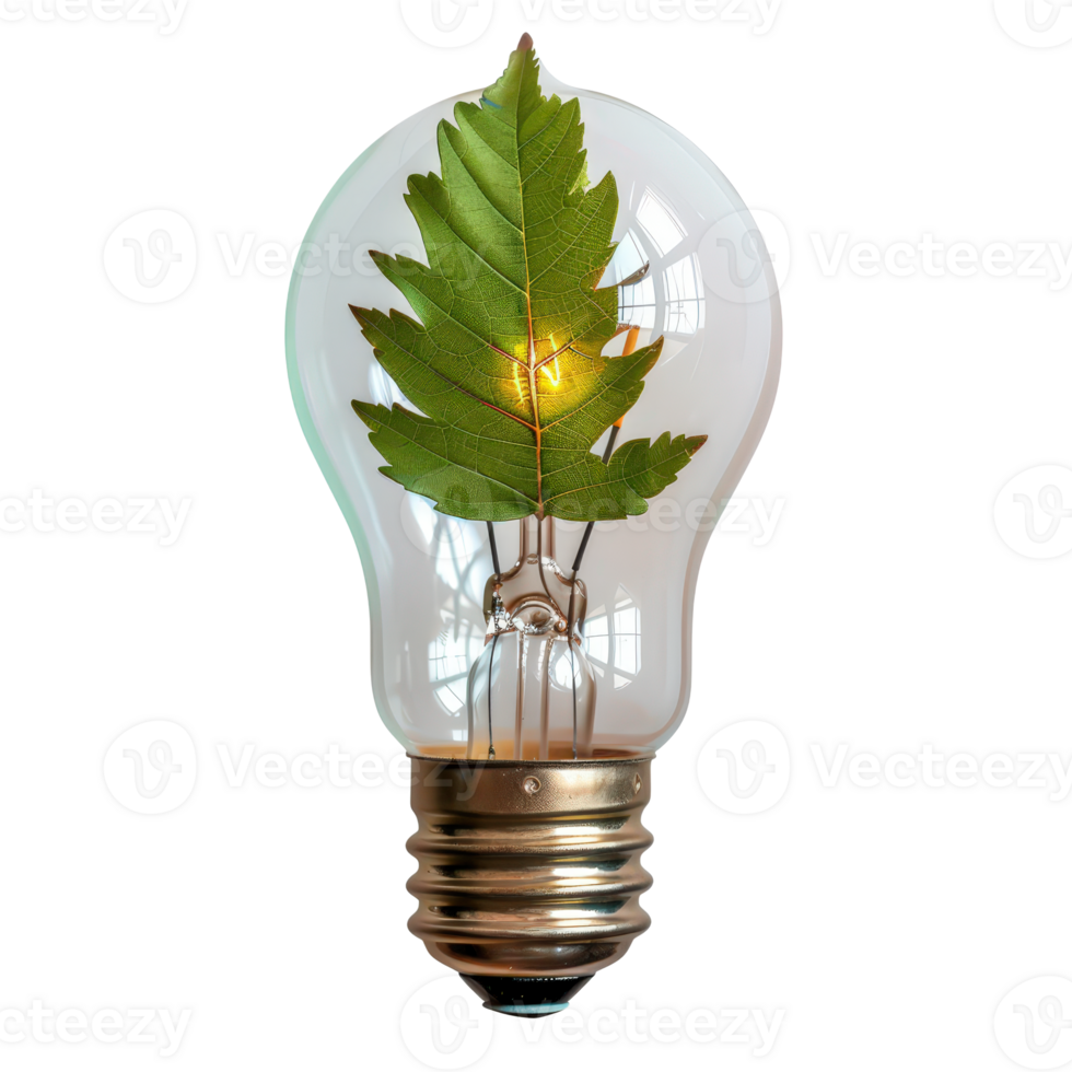 Light Bulb with Green Leaves Symbolizing Eco-Friendly Energy and Nature Connection png