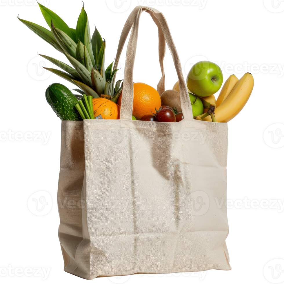 Fresh Organic Produce in Eco-Friendly Grocery Bag with Vibrant Fruits and Vegetables png
