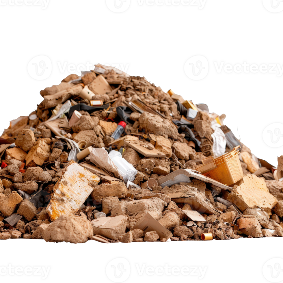 Pile of Mixed Construction Debris and Waste Materials at a Disposal Site for Environmental Cleanup png