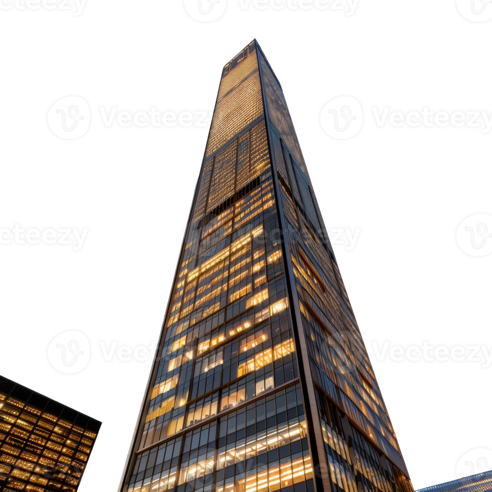 Skyscraper Exterior at Night with Illuminated Windows and Modern Architectural Design png