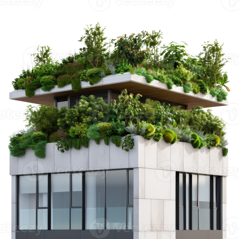 Green Roof Architecture with Abundant Vegetation and Modern Design Elements png