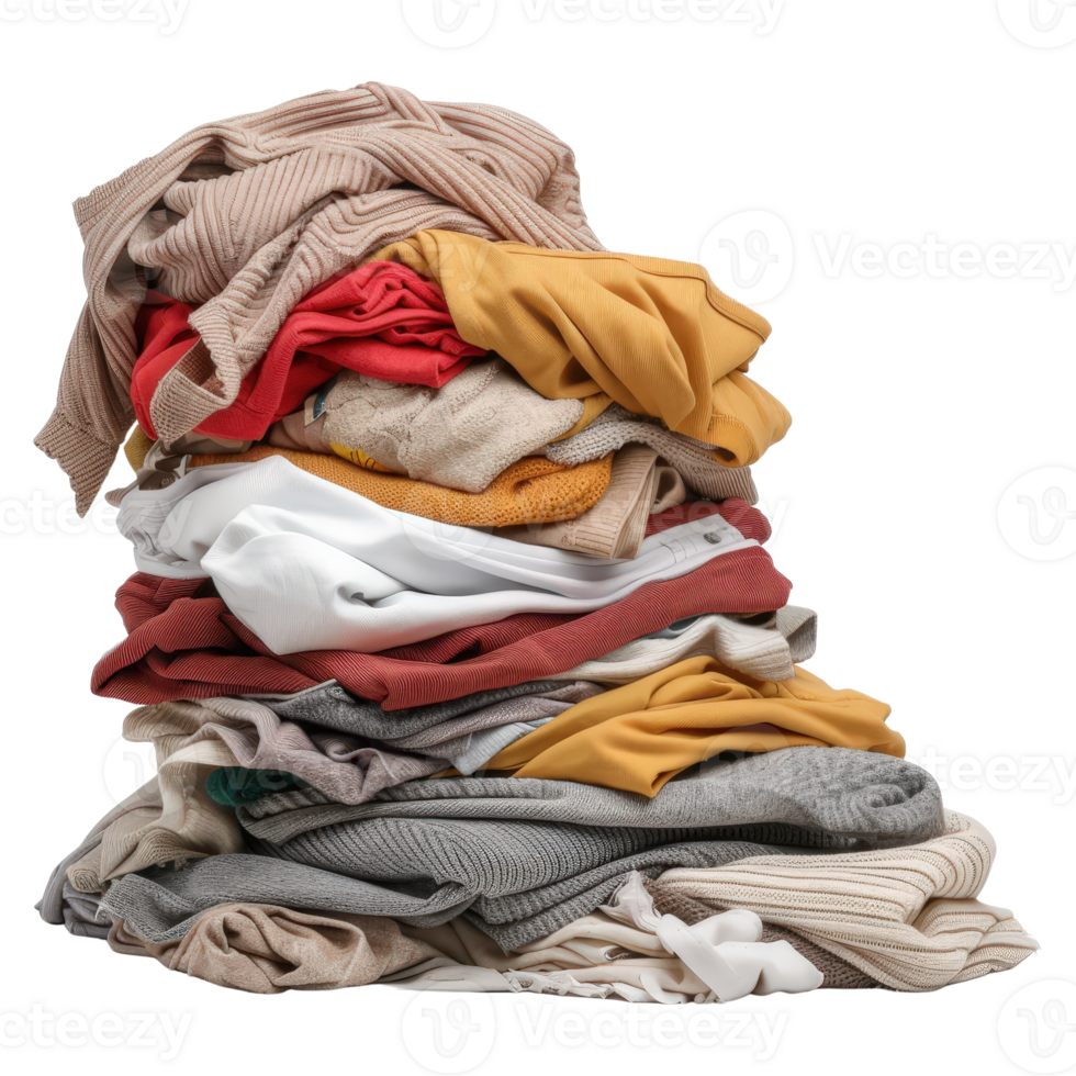 Disorganized Stack of Colorful Clothes Piled High with Textures and Fabrics in Natural Light png