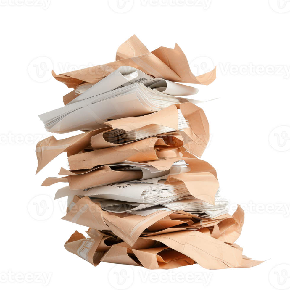 Pile of Crumpled Papers and Blueprints on a . png