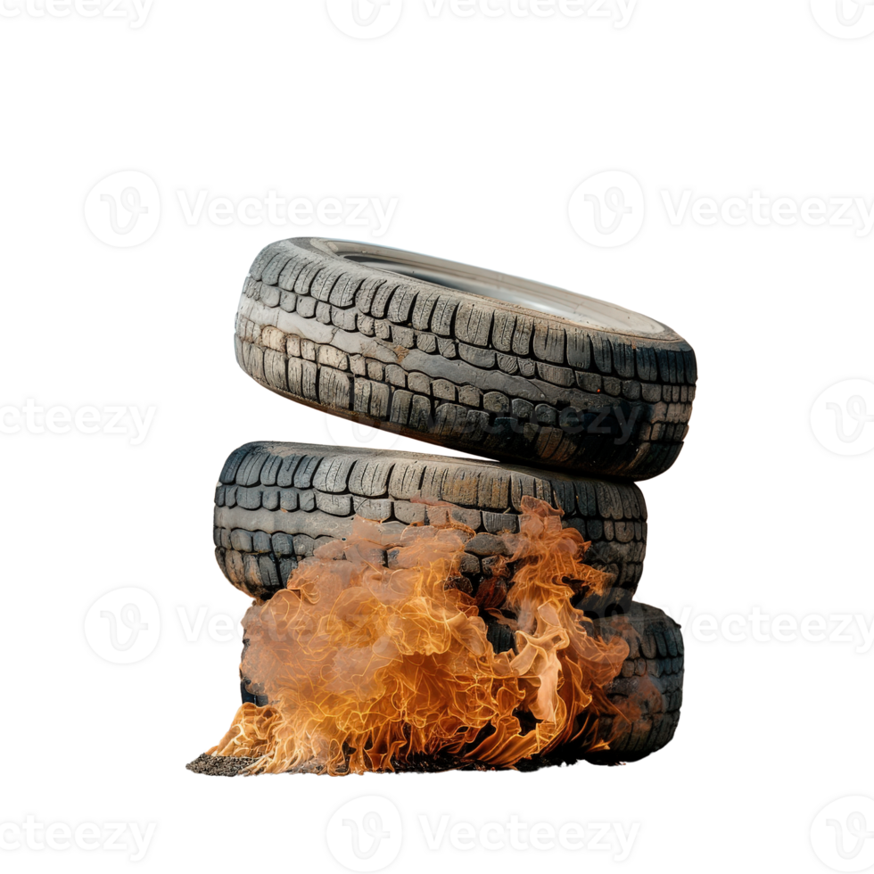Burning Tires with Flames and Smoke in a Dramatic Display of Fire and Motion png