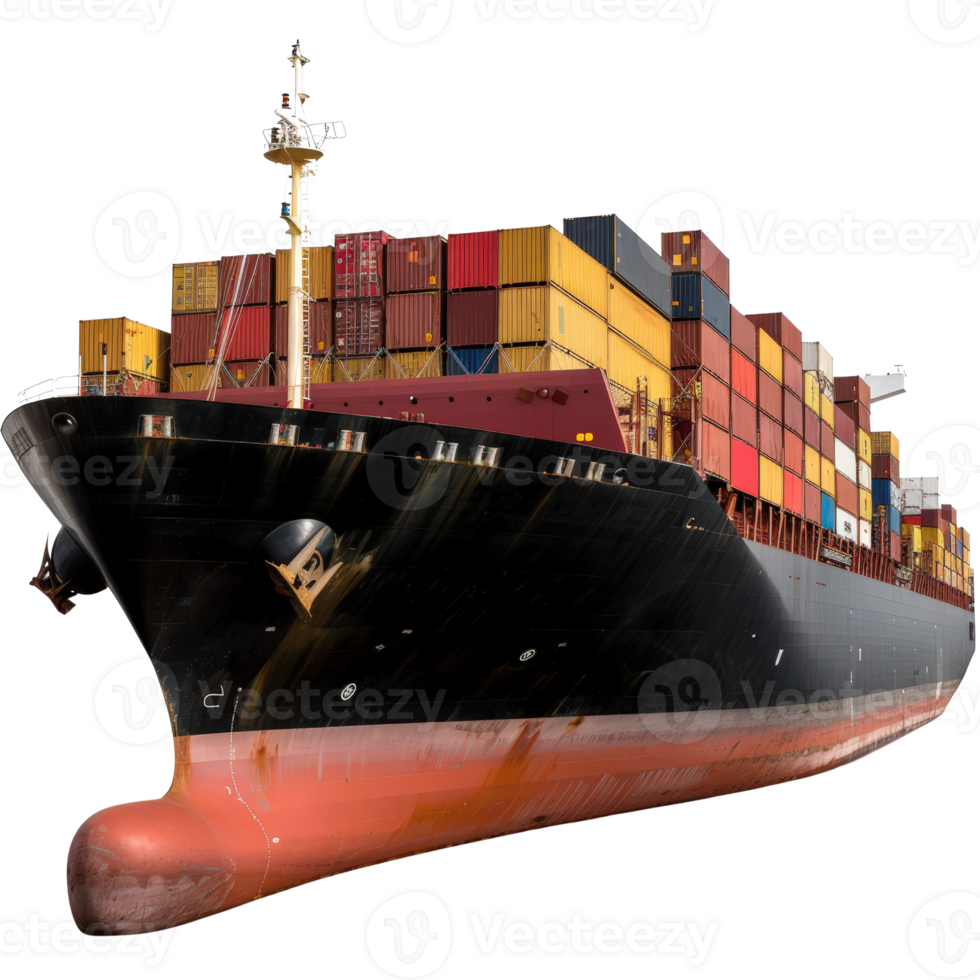 Large Cargo Ship Fully Loaded with Colorful Shipping Containers in Port Setting png