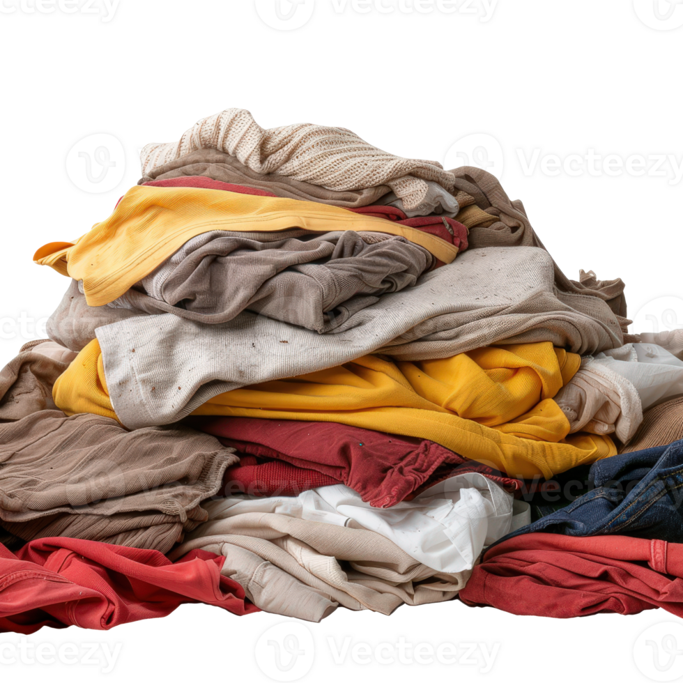 Pile of Colorful and Crumpled Clothes with Various Textures on a . png