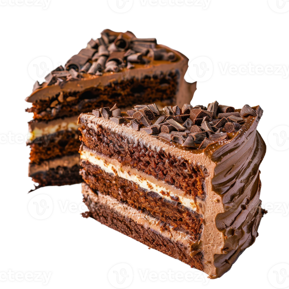 Rich Chocolate Layered Cake with Cream Filling and Shaved Chocolate Topping on . png