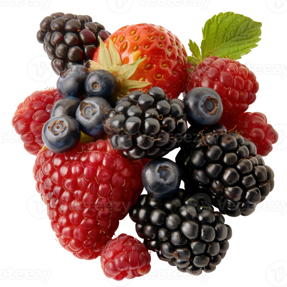 Fresh Mixed Berries Including Strawberries, Raspberries, Blackberries, and Blueberries png