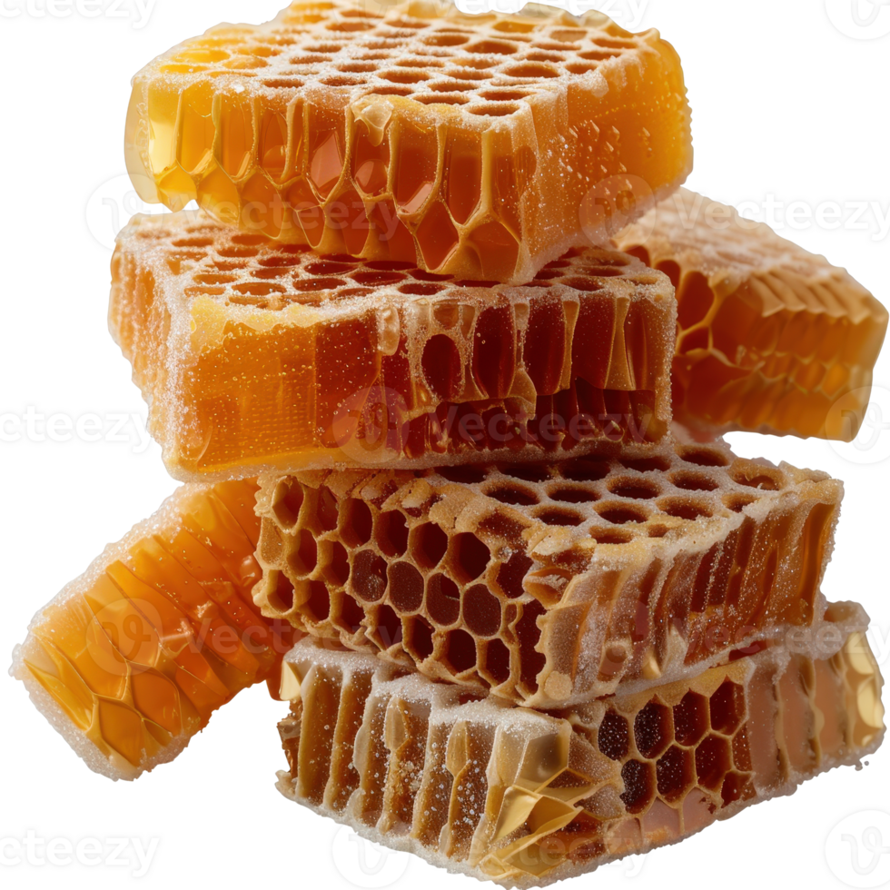 Fresh Honeycomb Stacked on Top of Each Other with Natural Wax and Golden Deliciousness png
