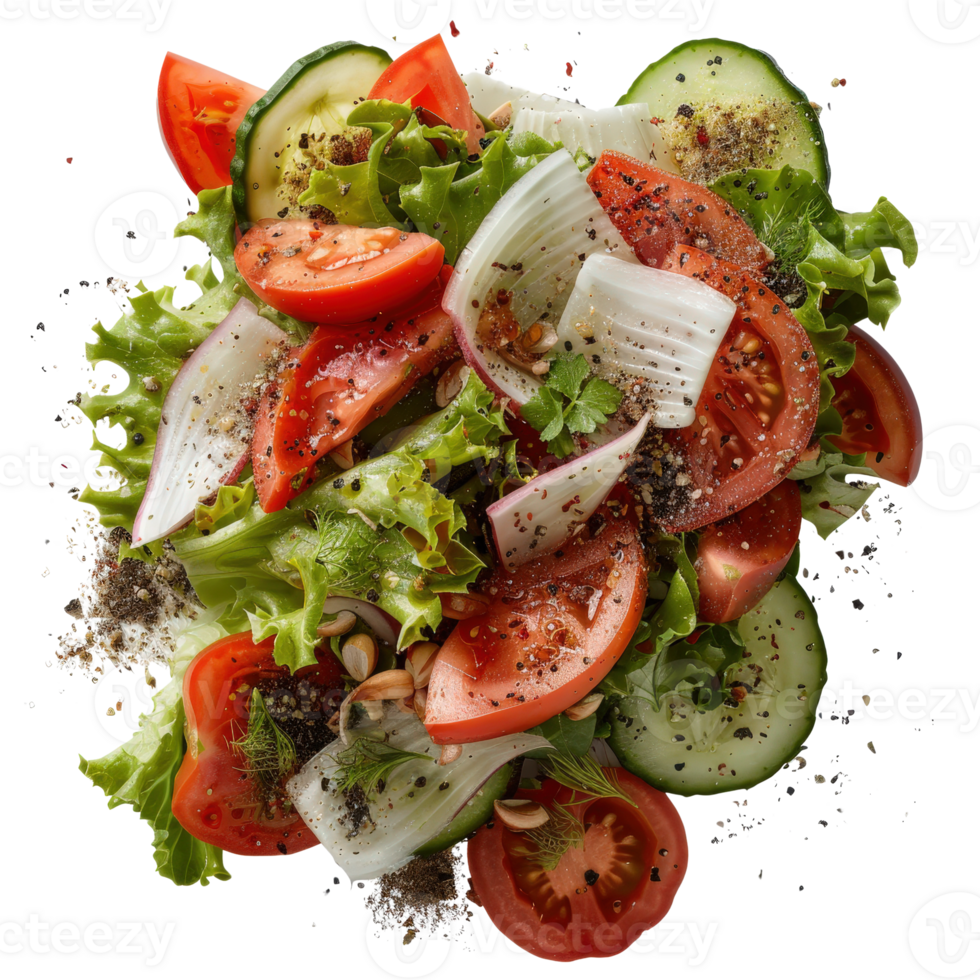 Fresh and Vibrant Salad with Mixed Vegetables and Herbs on Isolated Background png