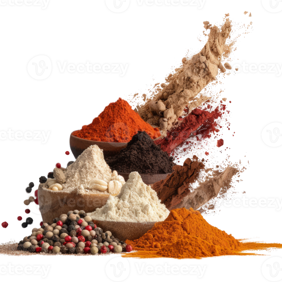 Assorted Spices and Seasonings Piled in Bowls for Culinary Art and Flavor Enhancement png