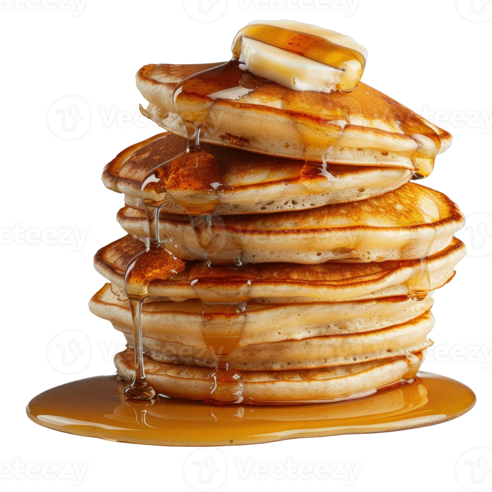 Delicious Stack of Pancakes with Butter and Maple Syrup on a . png