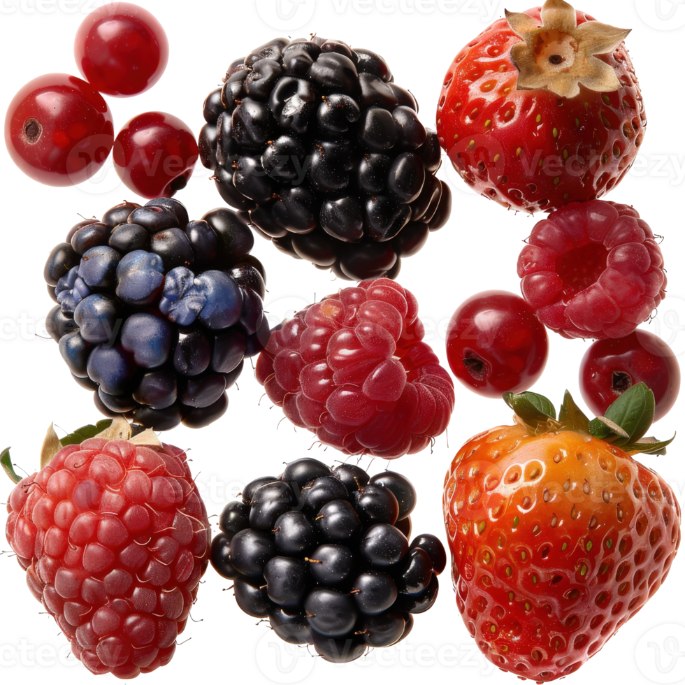 Fresh and Juicy Berries Including Raspberries, Blackberries, Strawberries, and Cherries png