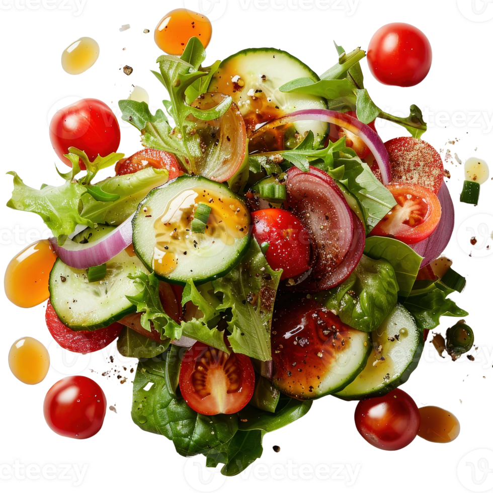 Fresh Green Salad with Tomatoes and Cucumbers on a . png