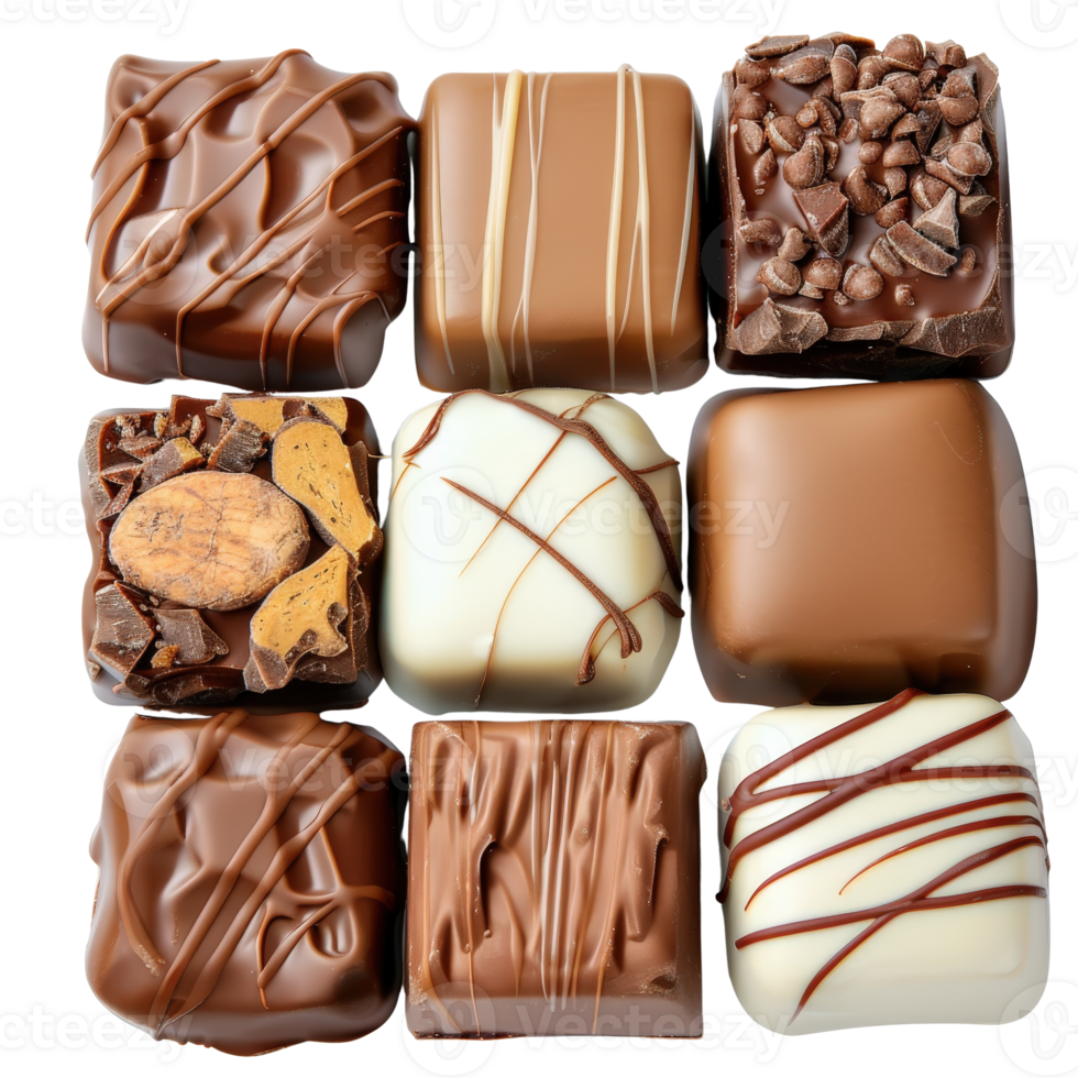 Assorted Chocolates in Various Textures and Flavors Perfect for Dessert Lovers and Gifting png