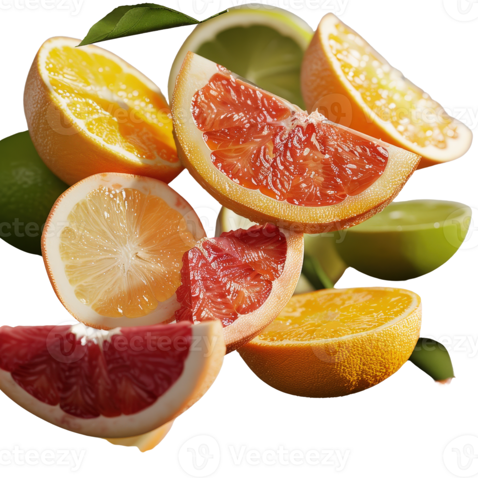 Fresh Citrus Fruits Including Lemon, Lime, Grapefruit, and Orange Arranged on a . png