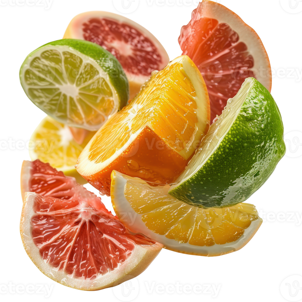 Fresh Citrus Fruit Composition with Vibrant Colors and Rich Textures on . png
