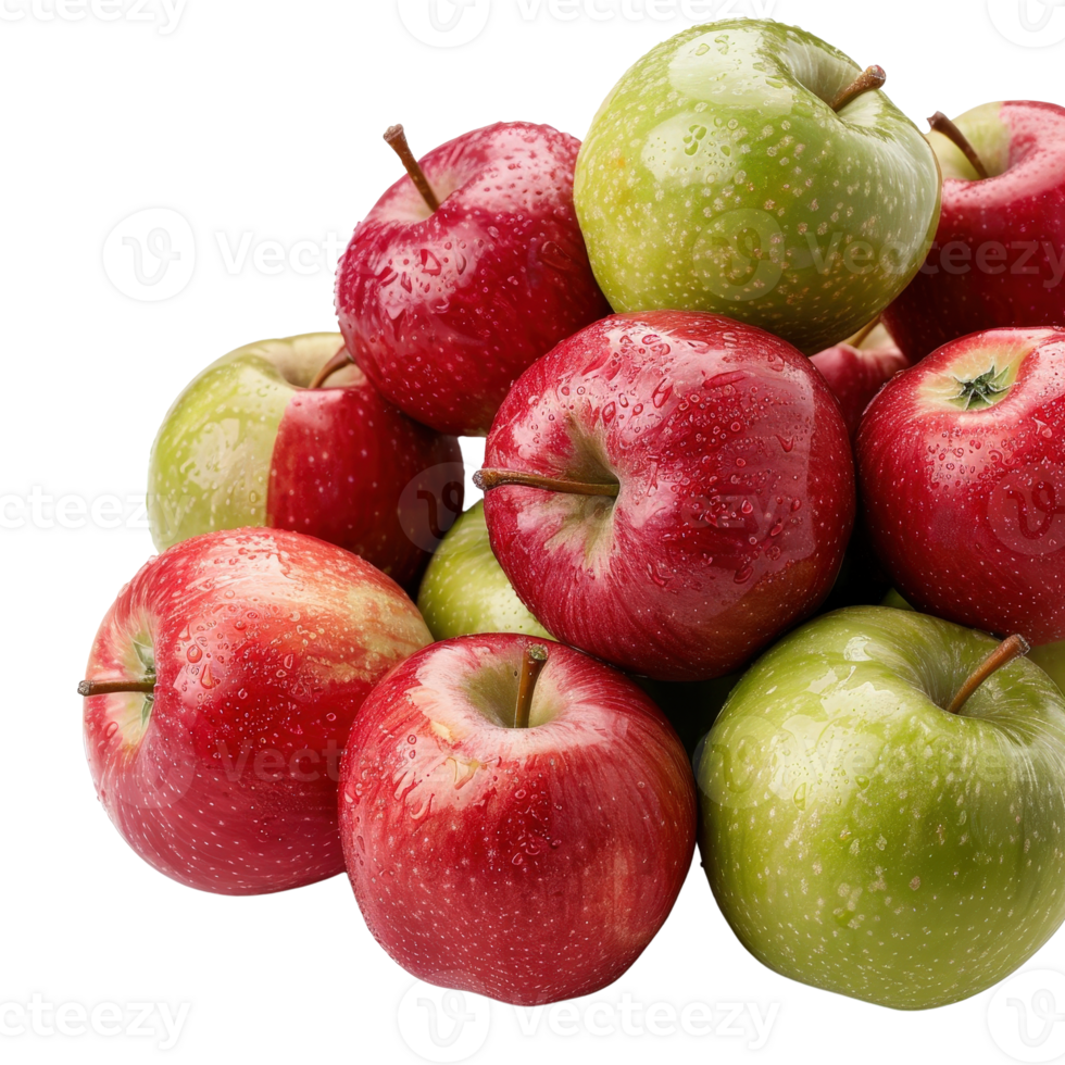 Fresh Red and Green Apples with Water Droplets Piled Together on . png