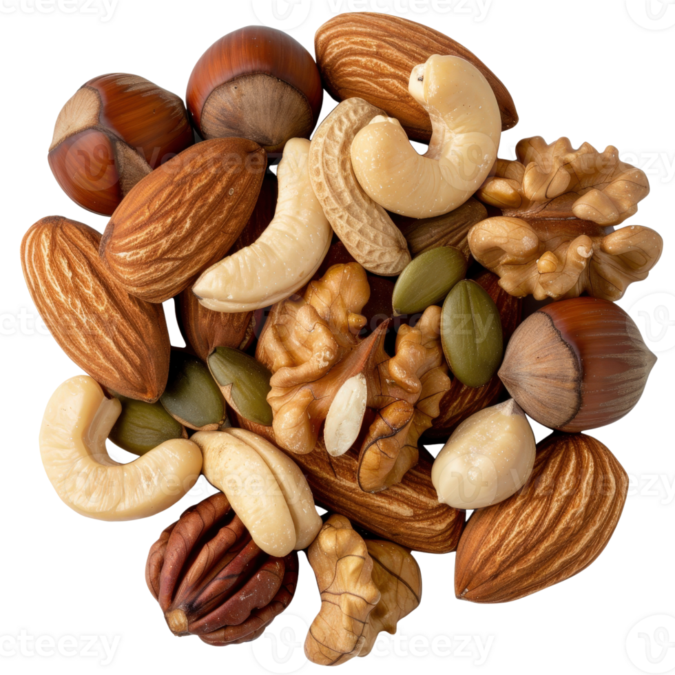 Assortment of Mixed Nuts Including Almonds, Cashews, Pecans, and Walnuts on . png