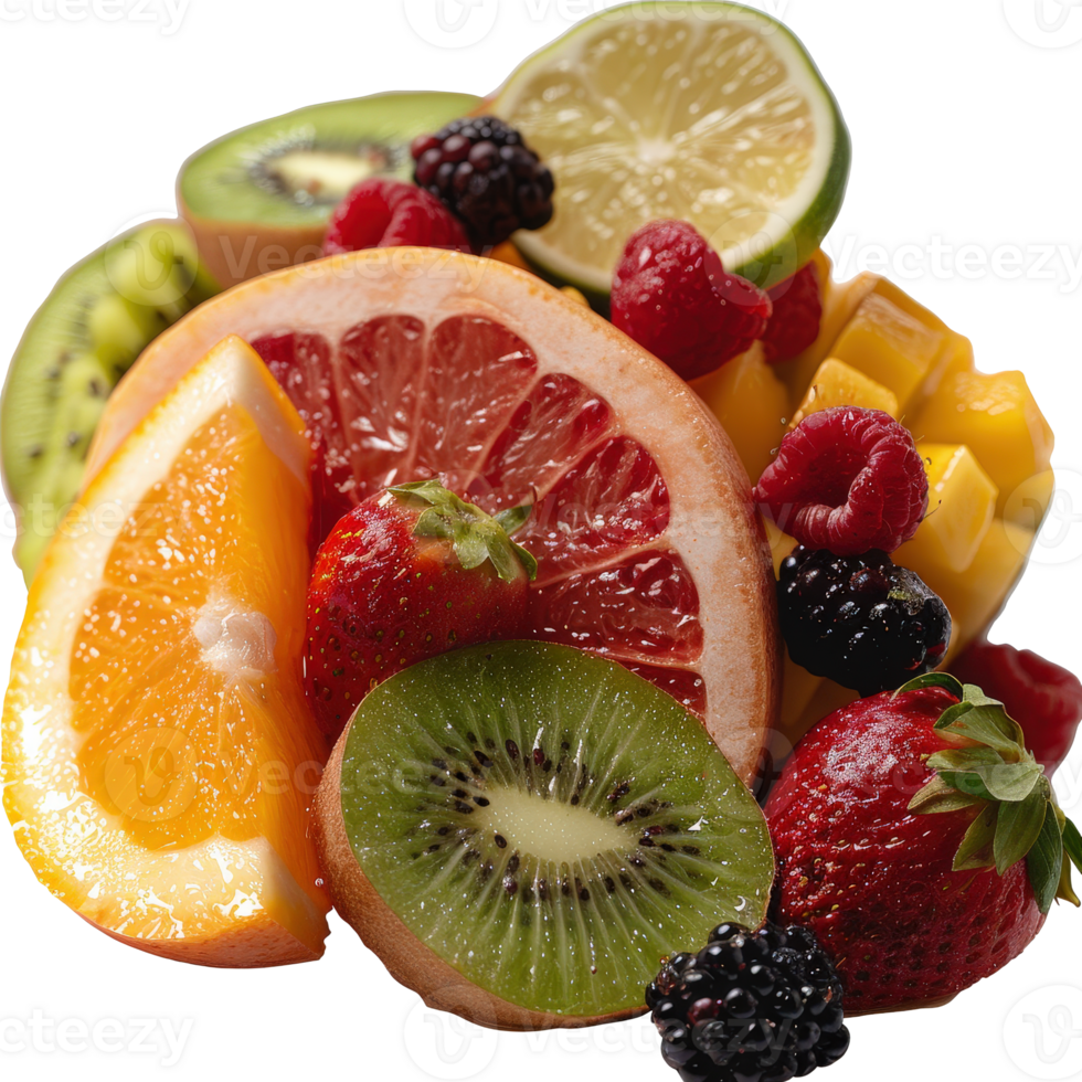 Colorful Assortment of Fresh Sliced Fruits Displayed on Tabletop for Healthy Eating Inspiration png