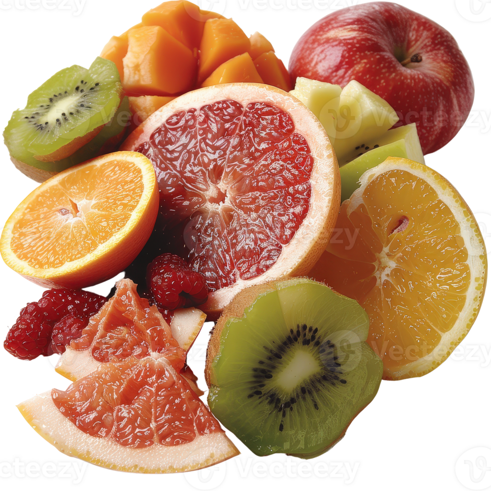 Fresh and Colorful Assortment of Exotic and Tropical Fruits on a Bright Surface png