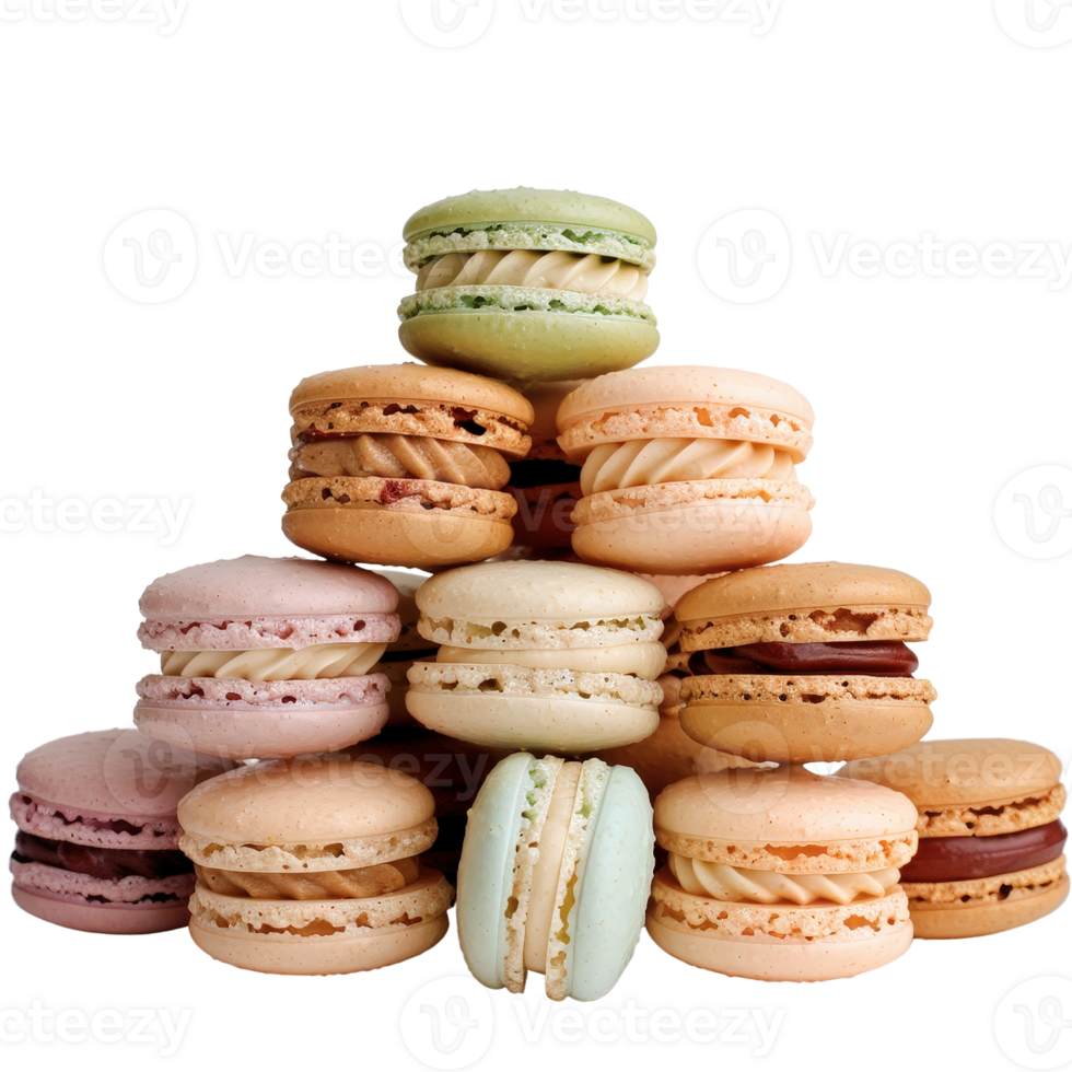 Colorful Macaron Stack on a . Displaying Assorted Flavors and Textures png