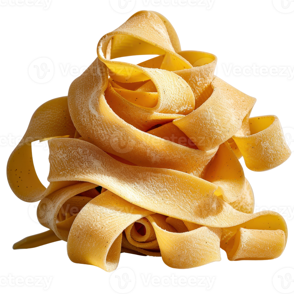 Fresh Handmade Pappardelle Pasta Twists on a Neutral Background with Flour Dusting png
