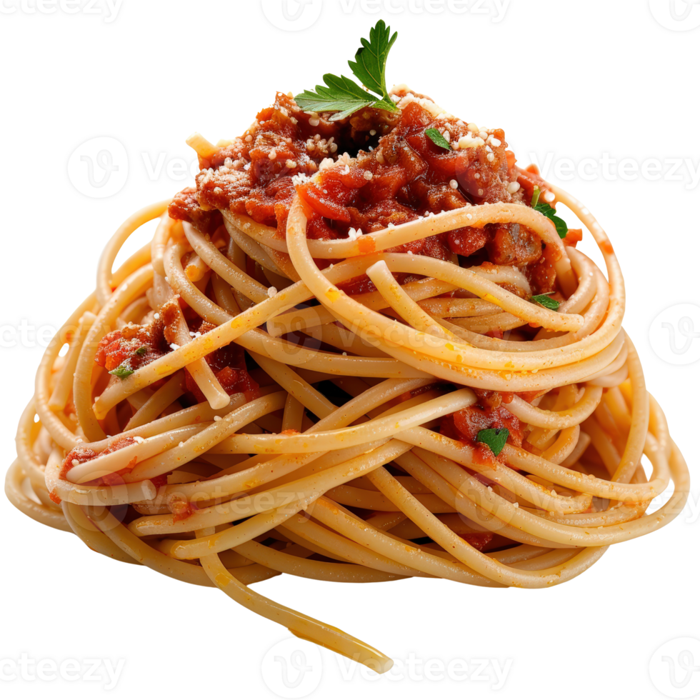 Delicious Spaghetti with Tomato Sauce and Parmesan Cheese Garnished with Fresh Herb png