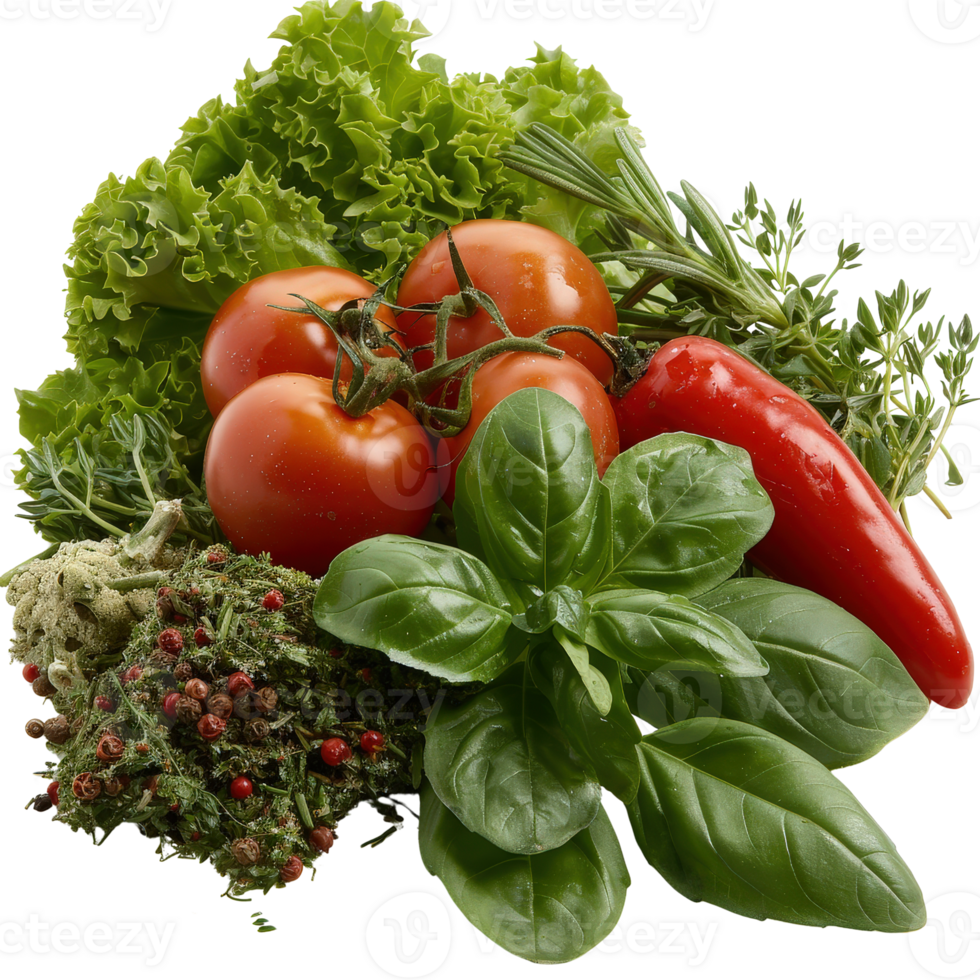 Fresh Organic Vegetables and Herbs Arrangement for Culinary and Nutritional Use in Cooking png