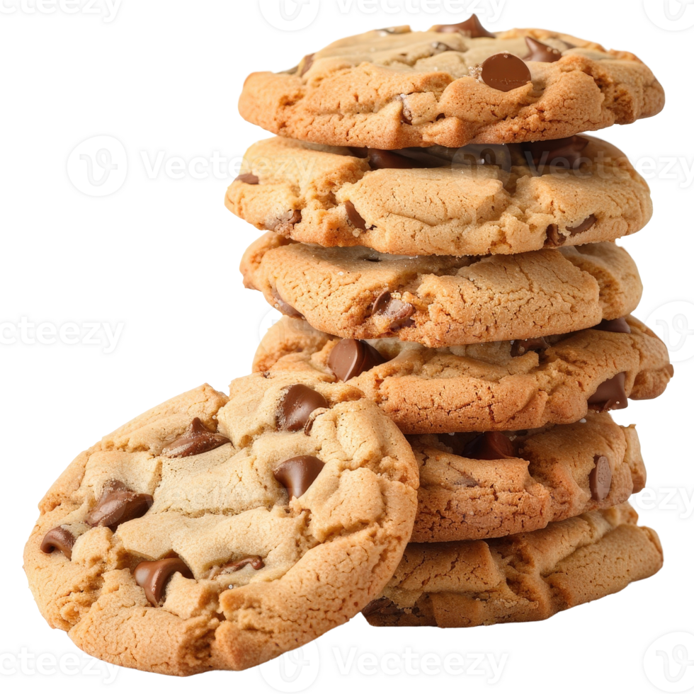 Stacked Chocolate Chip Cookies with a Golden Brown Texture and Soft Center on . png