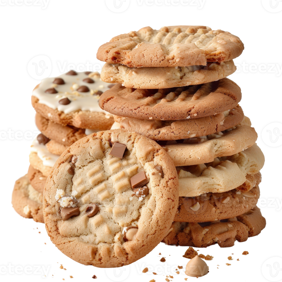 Freshly Baked Cookies Stacked in a Tempting Arrangement on a Clean Background png