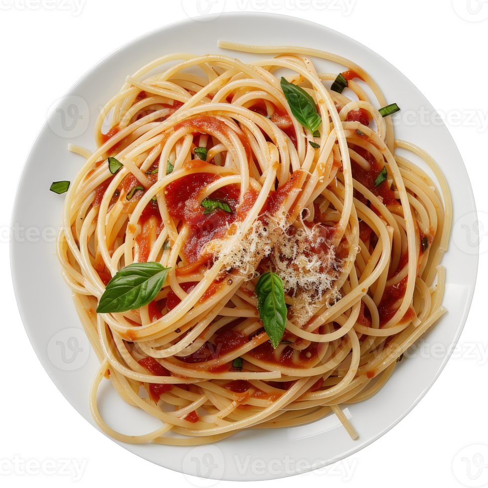 Fresh Spaghetti with Tomato Sauce and Basil on a White Plate Ready for Enjoyment and Sharing png