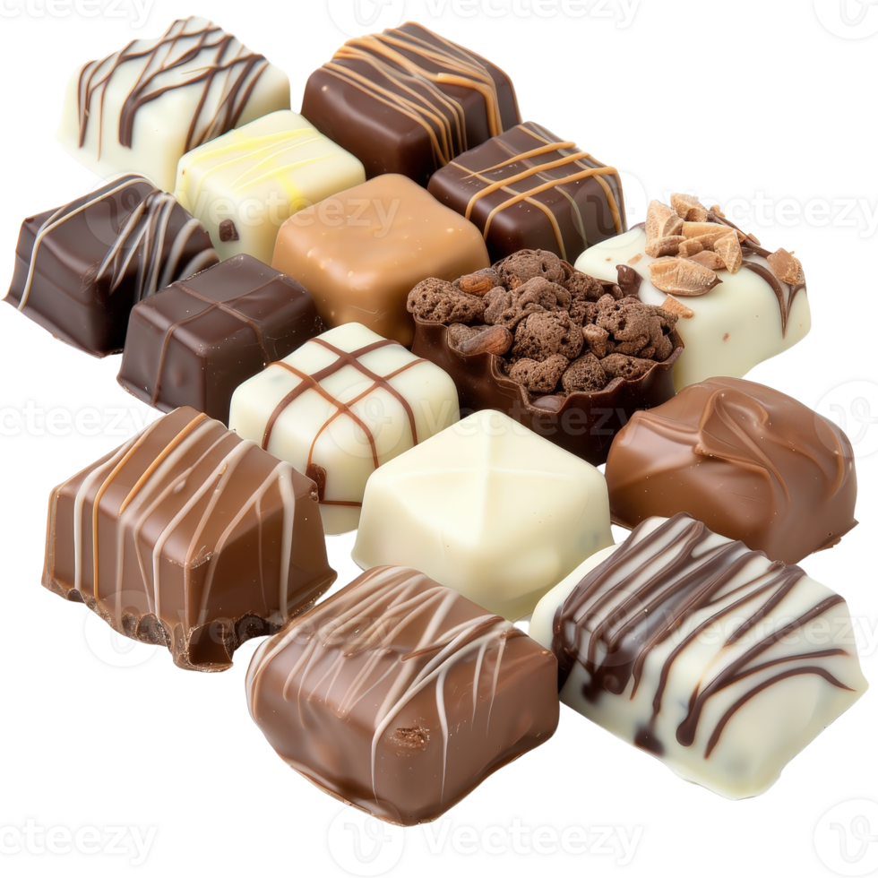 Assorted Chocolate Confectionery Featuring Milk, Dark, and White Chocolate Delights png