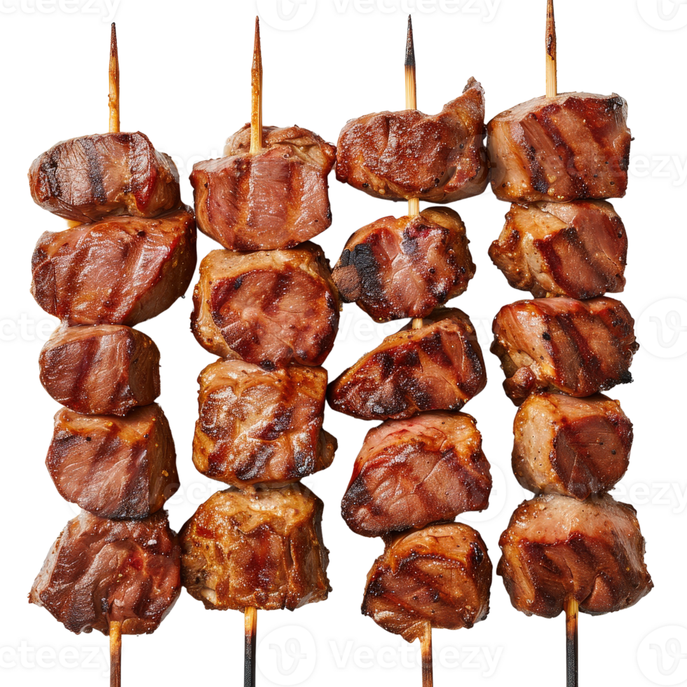 Grilled Meat Skewers with Juicy Strips of Tender Pork on Skewers Ready to Serve at Barbecue png