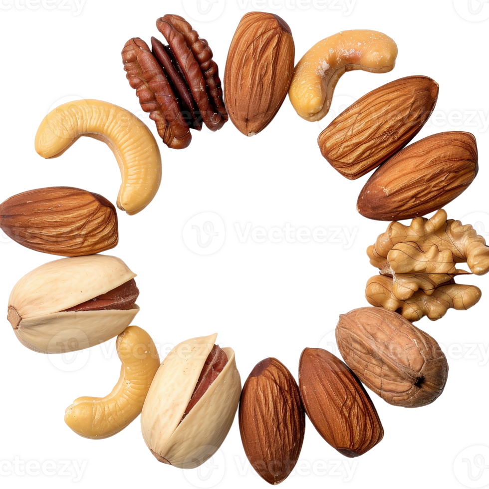 Variety of Nuts Arranged in Circle on . for Healthy Eating and Snacking Ideas png