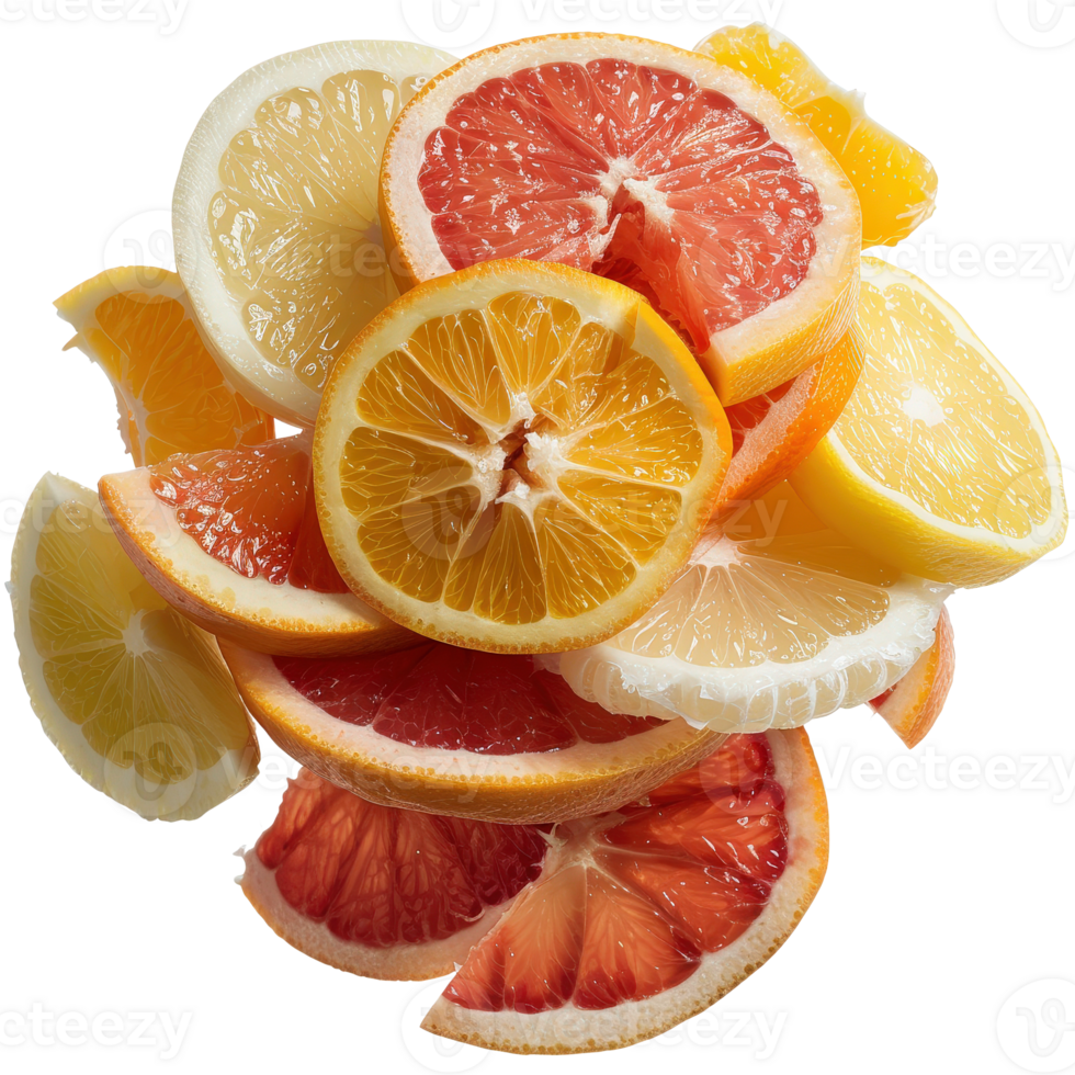 Fresh Citrus Fruits Stacked in a Colorful Display of Oranges, Lemons, and Grapefruits png