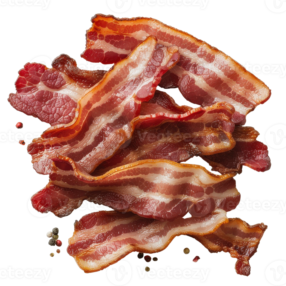Crispy Bacon Strips on Transparent Background Ideal for Food Photography and Culinary Use png