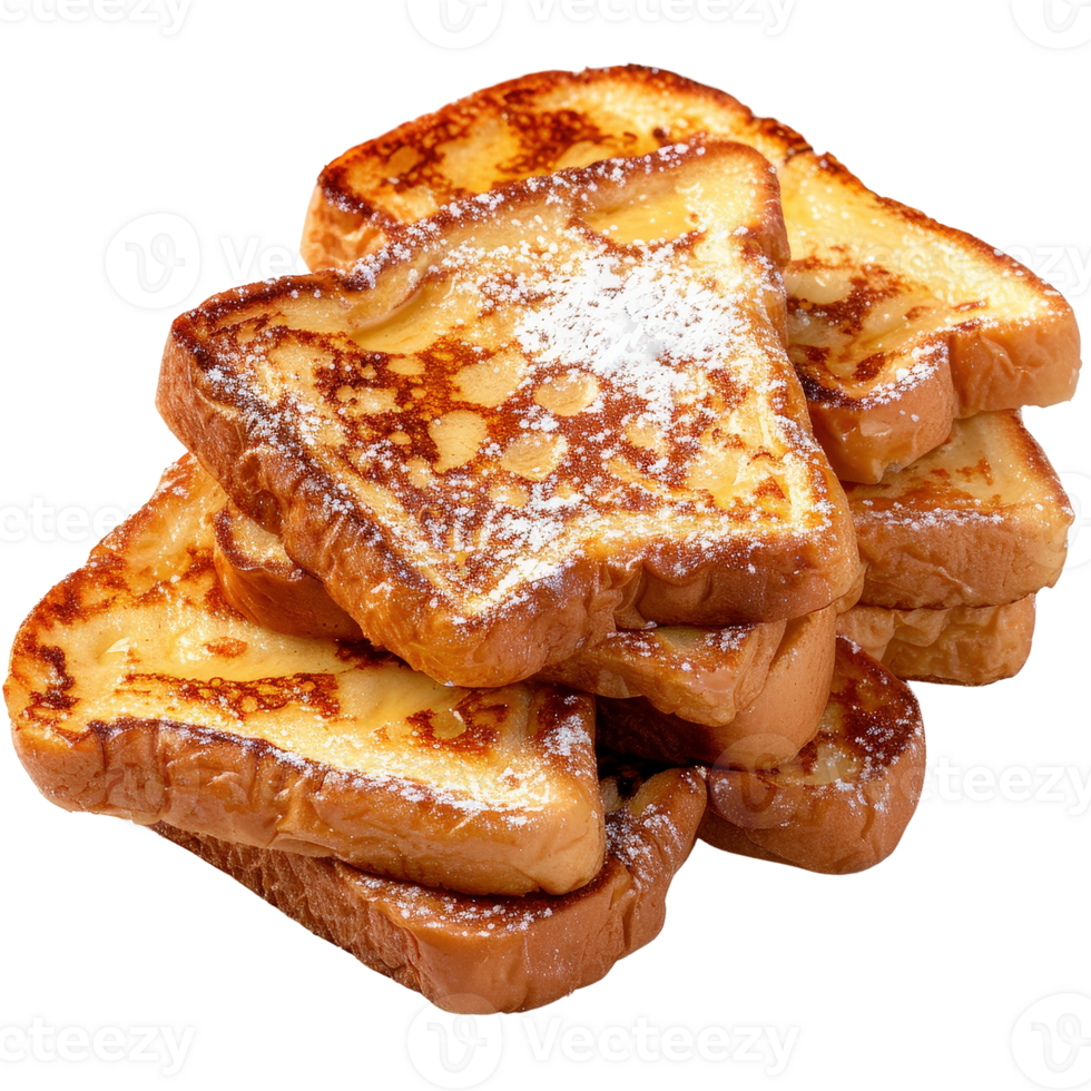 Deliciously Golden French Toast Stacks with Powdered Sugar and Maple Syrup Drizzle png