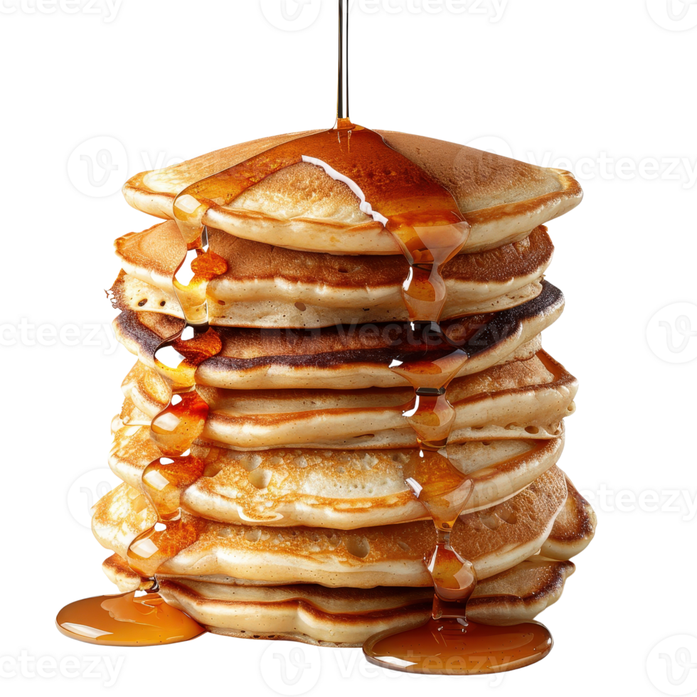 Stack of Fluffy Pancakes with Fresh Syrup Drizzling Down on a Bright . png