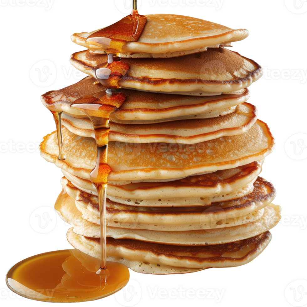 Stack of Delicious Homemade Pancakes with Maple Syrup Drizzling Down on a . png