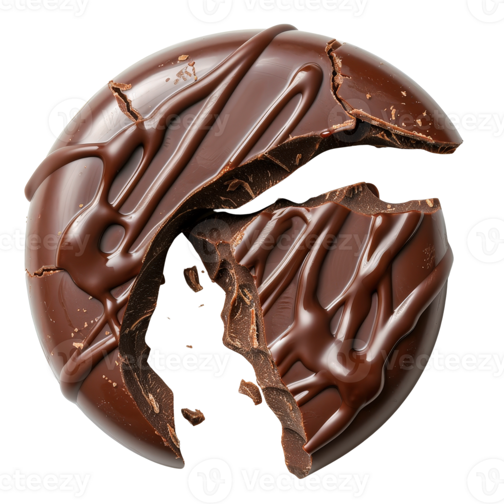 Broken Chocolate Round with Glossy Melted Surface and Shards on . png