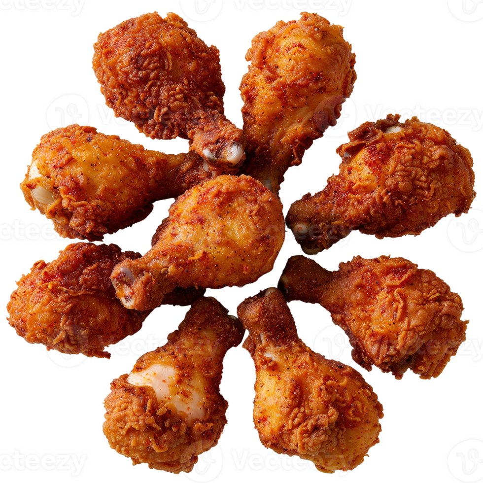 Golden Fried Chicken Drumsticks Arranged in a Beautiful Circular Presentation for Delicious Appeal png