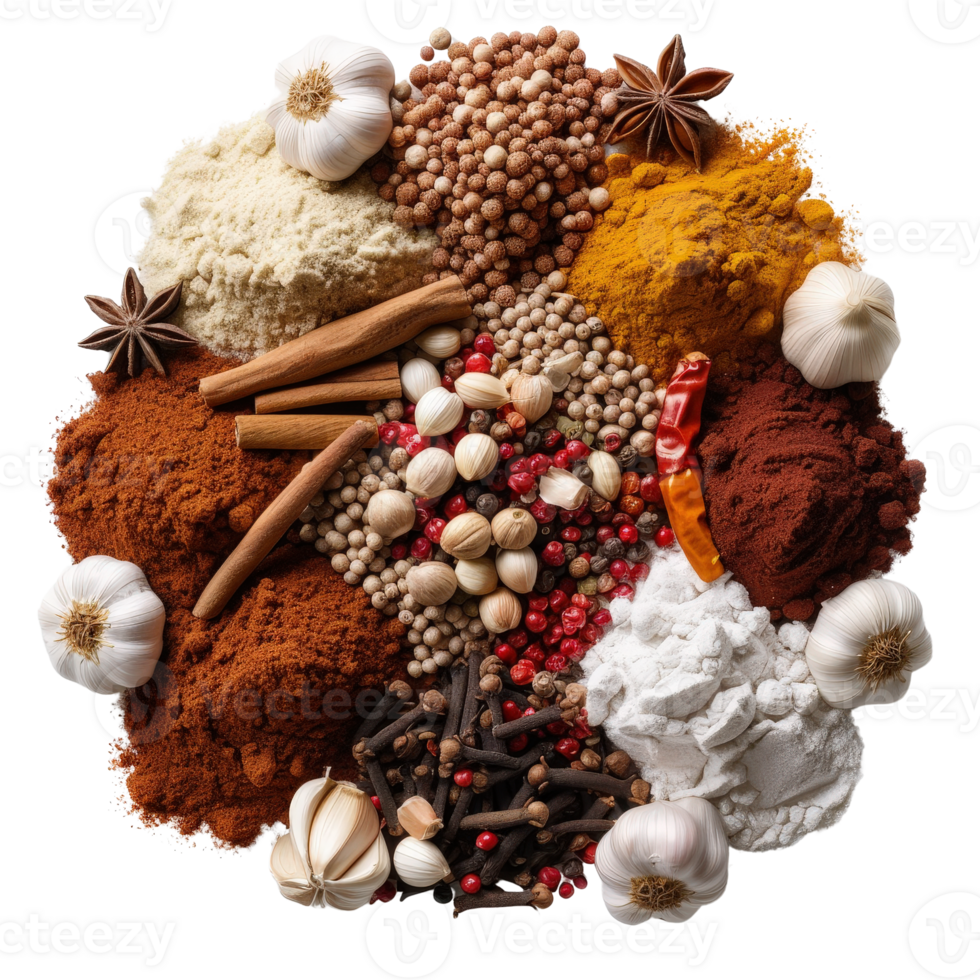 Aromatic Spices and Herbs in Colorful Arrangement for Culinary Inspiration and Cooking Ideas png