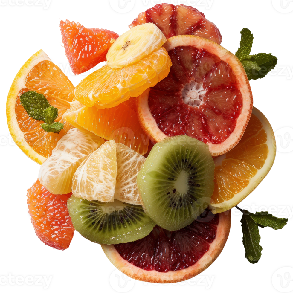 Fresh and Vibrant Assortment of Colorful Citrus and Tropical Fruits on a . png