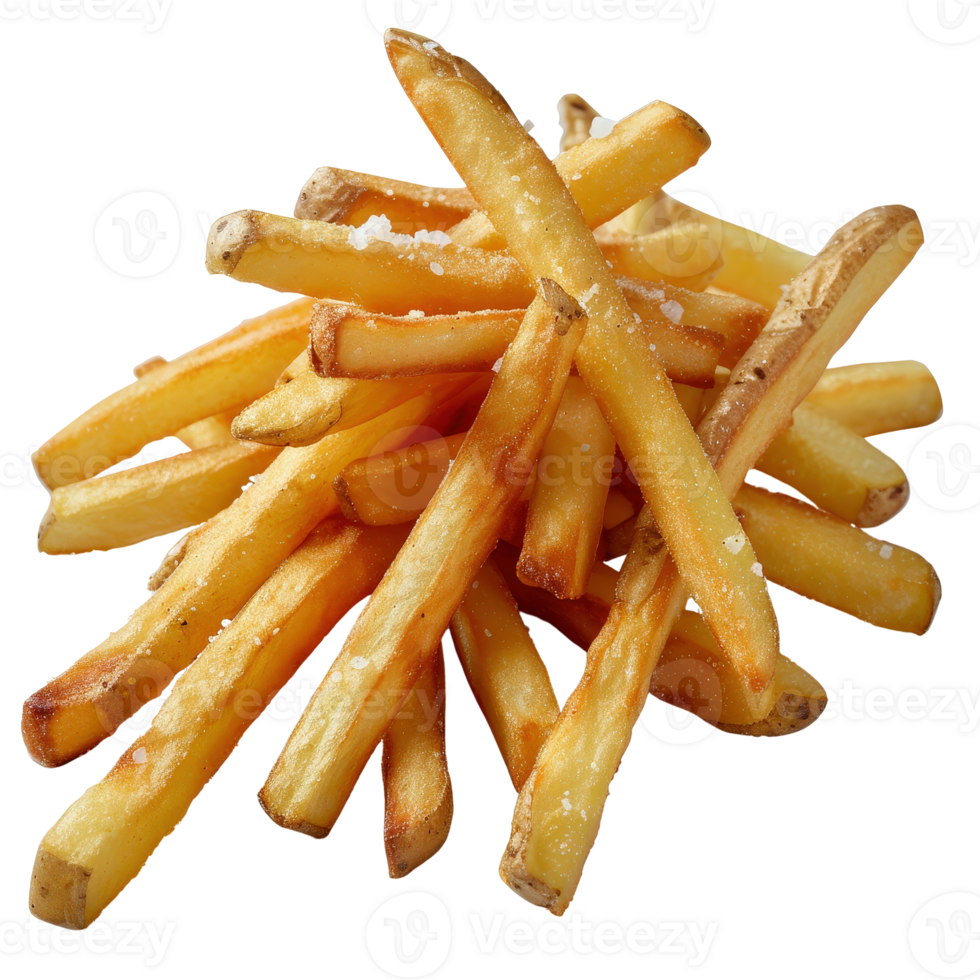 Crispy Golden French Fries Stacked High with a Hint of Salt and Delicious Texture Ready to Enjoy png