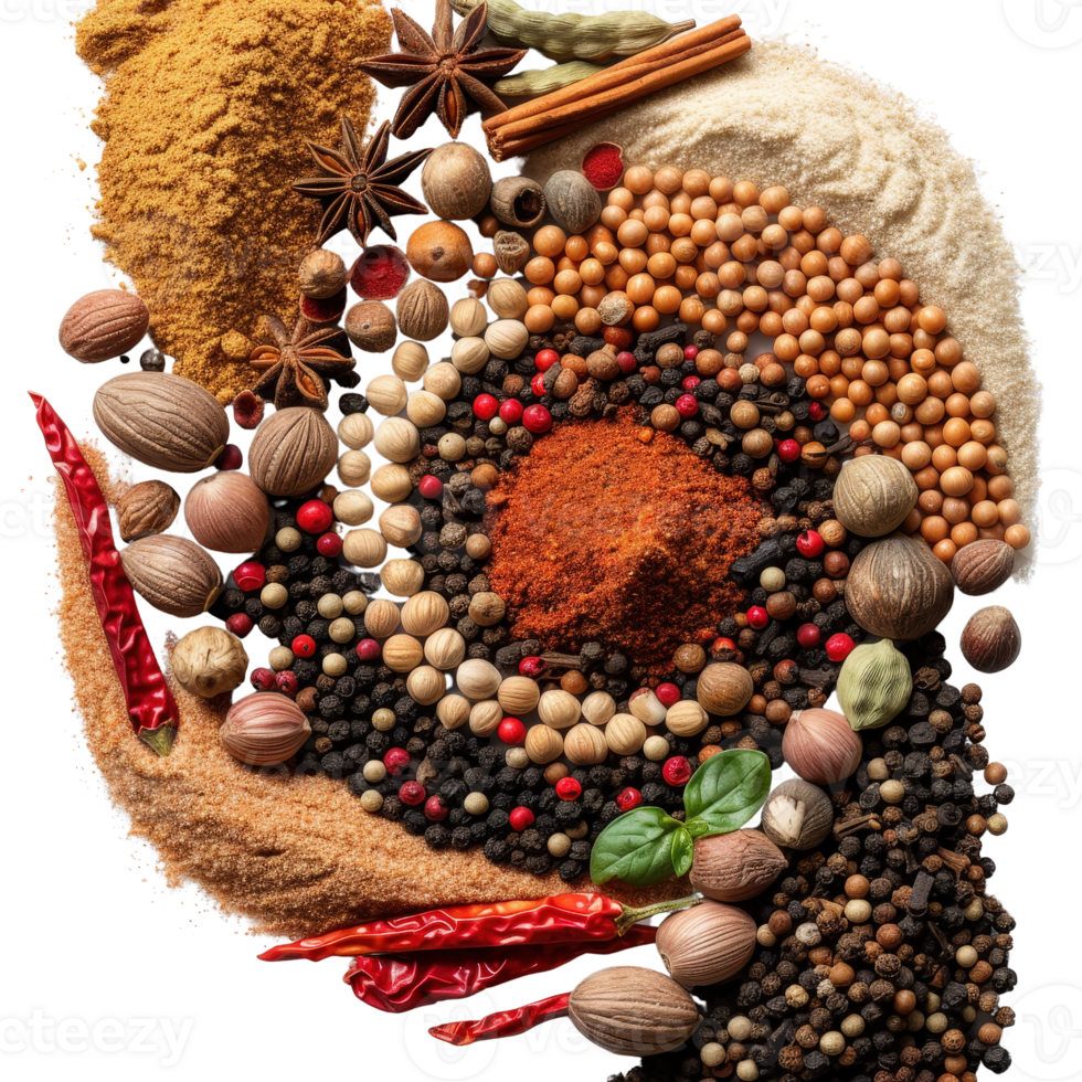 Colorful Array of Spices and Herbs on a . for Culinary Use and Recipe Inspiration png