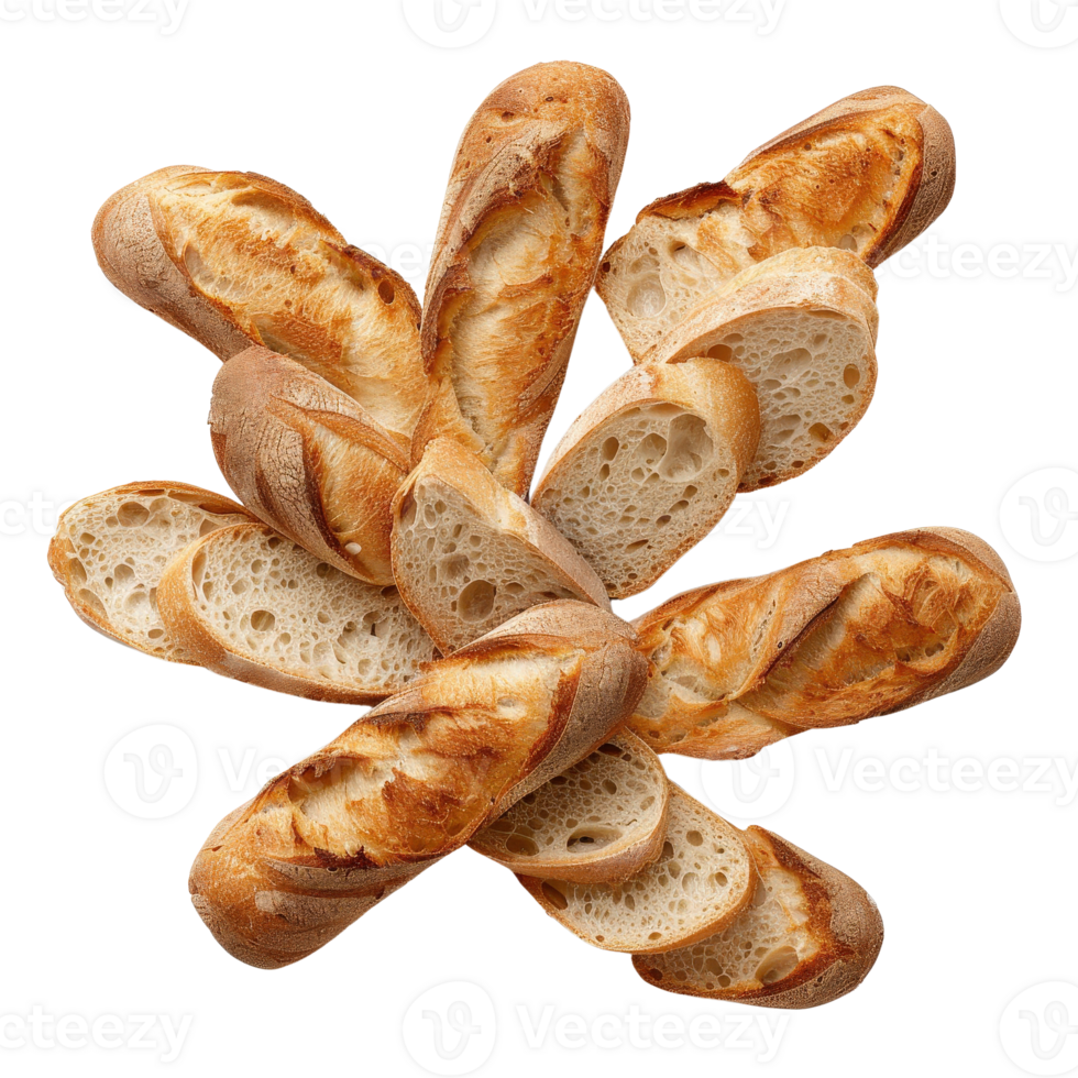 Exquisite Display of Various Artisan Bread Loaves Arranged Beautifully on a Plain Background png