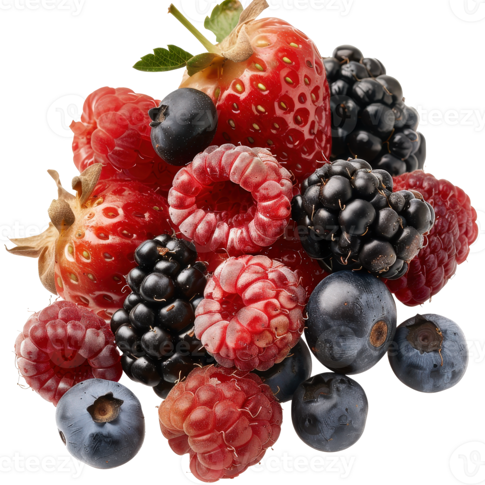 Fresh Ripe Berries Collection with Strawberries, Raspberries, Blueberries, and Blackberries png