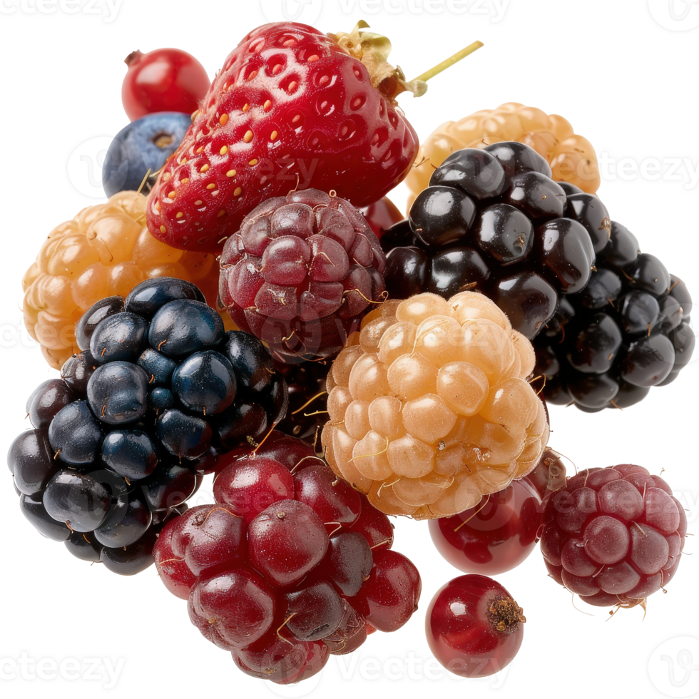 Fresh and Vibrant Assortment of Berries Including Blackberries, Raspberries, and Strawberries png