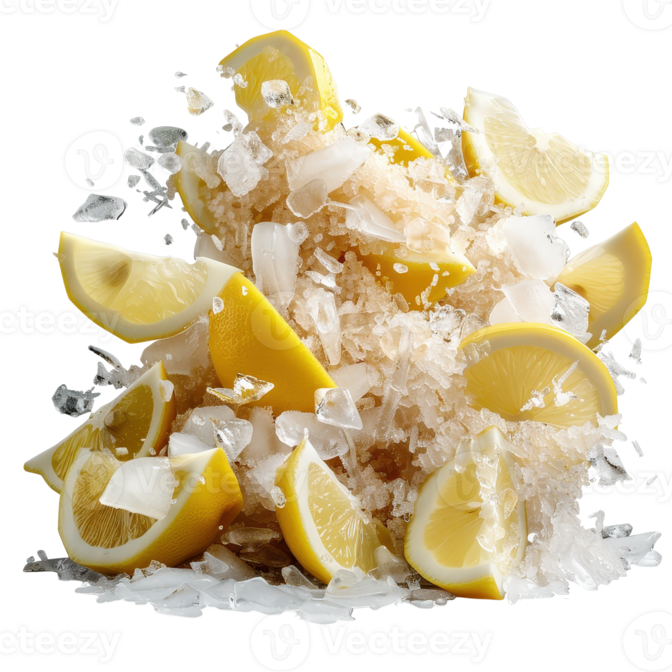 Fresh Lemon and Ice Explosion for Refreshed Summer Drinks and Beverages png